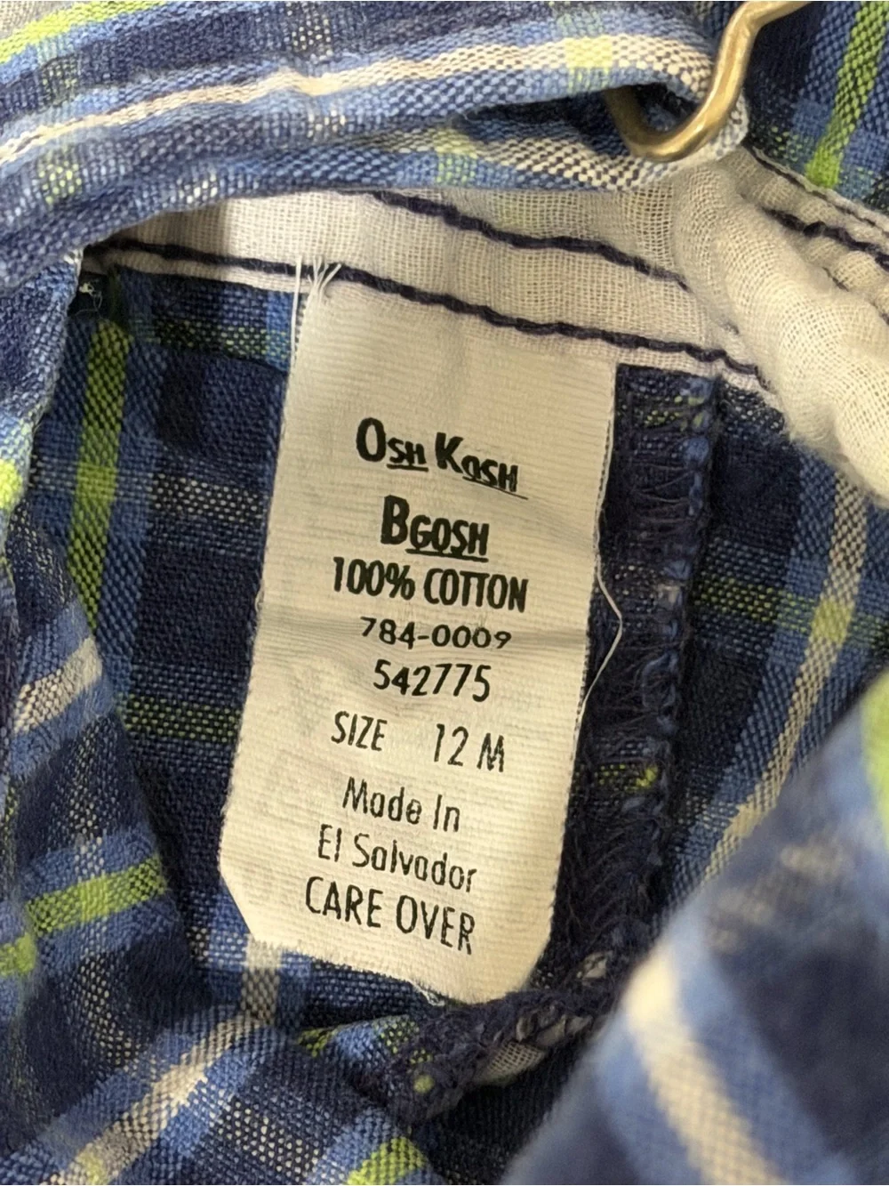 Vintage OshKosh B’Gosh Plaid Anchor Overalls 12M